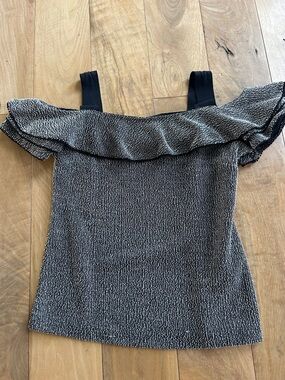 Banana Republic Off-Shoulder Black & White Ruffle Women's Top, Size XS